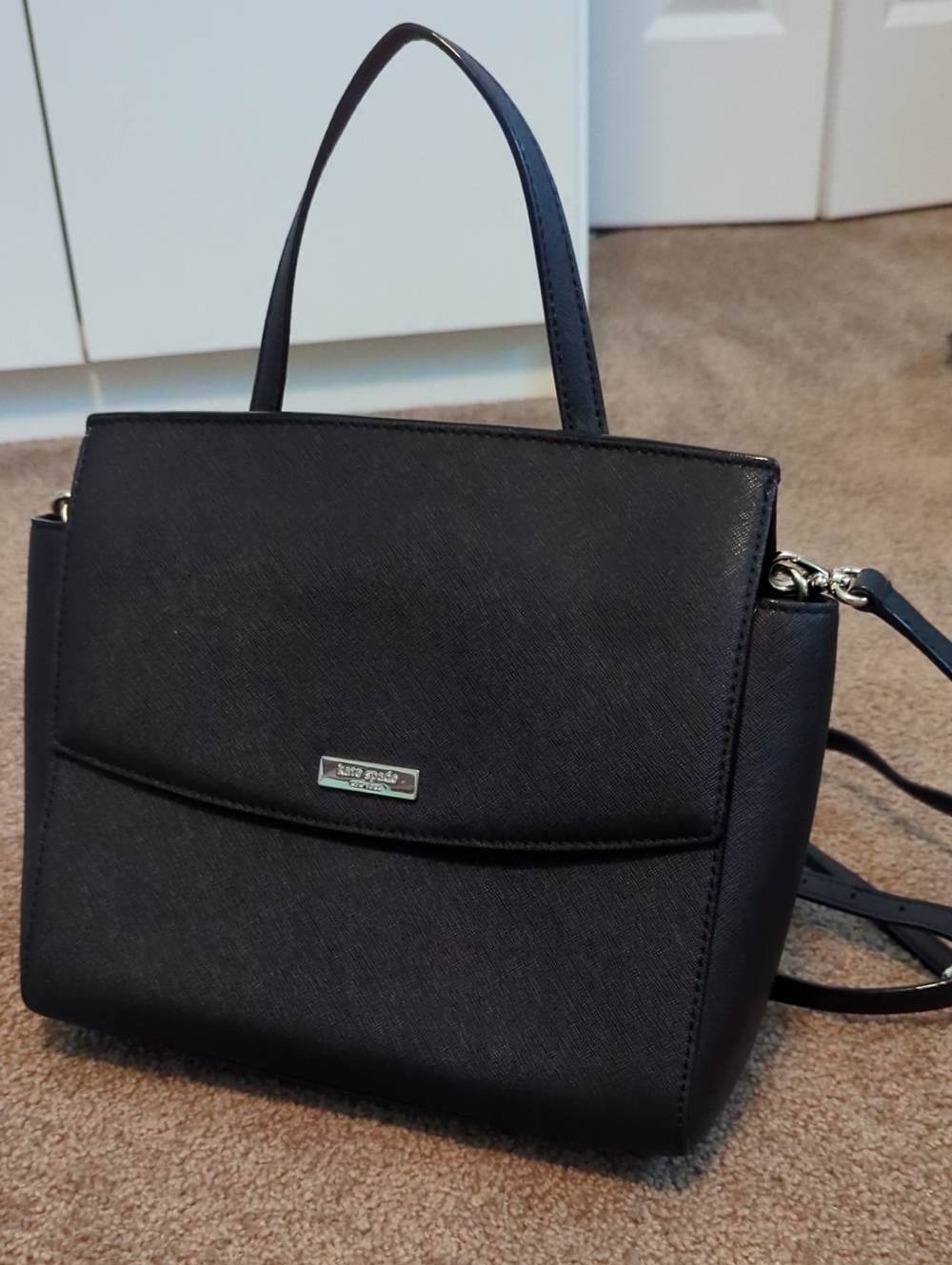 kate spade black structured satchel with top handle
